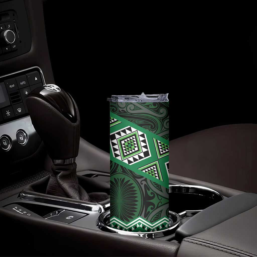 New Zealand Aotearoa Skinny Tumbler Green Taniko Art Maori Pattern