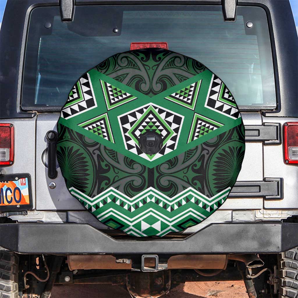New Zealand Aotearoa Spare Tire Cover Green Taniko Art Maori Pattern LT05 Green - Polynesian Pride