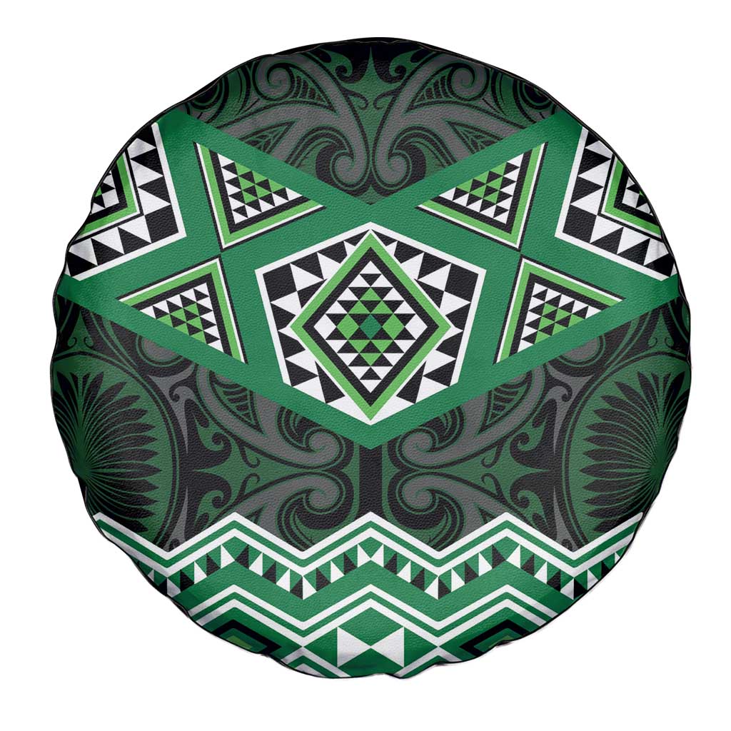 New Zealand Aotearoa Spare Tire Cover Green Taniko Art Maori Pattern