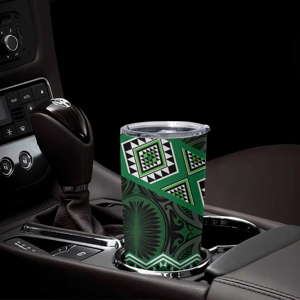 New Zealand Aotearoa Tumbler Cup Green Taniko Art Maori Pattern