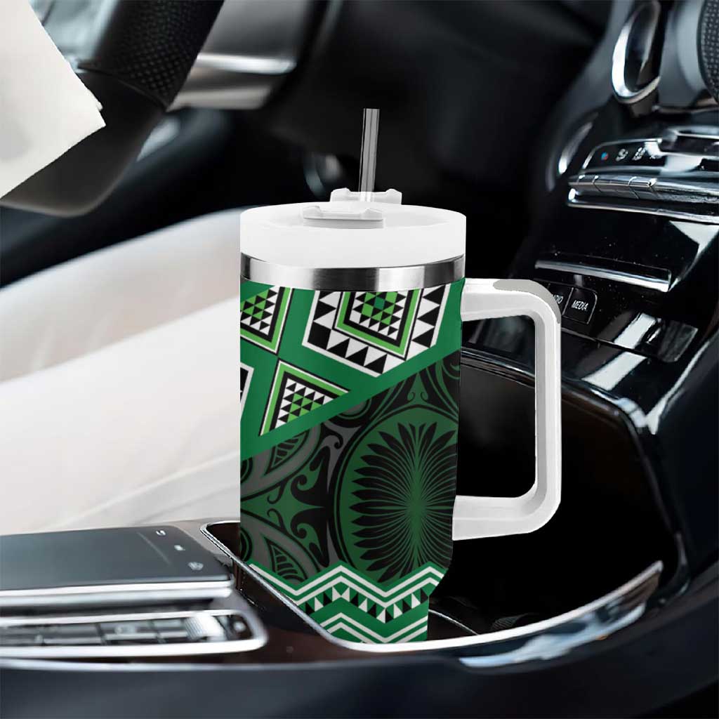 New Zealand Aotearoa Tumbler With Handle Green Taniko Art Maori Pattern