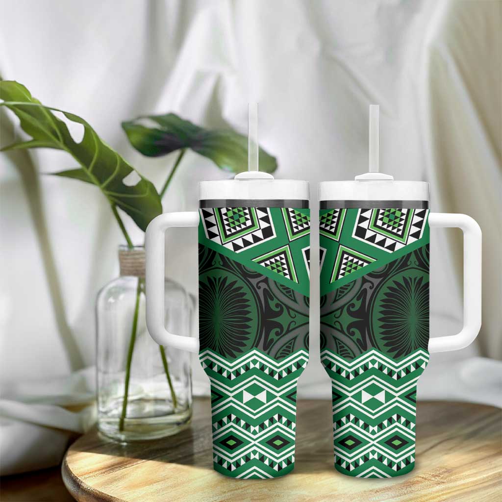New Zealand Aotearoa Tumbler With Handle Green Taniko Art Maori Pattern