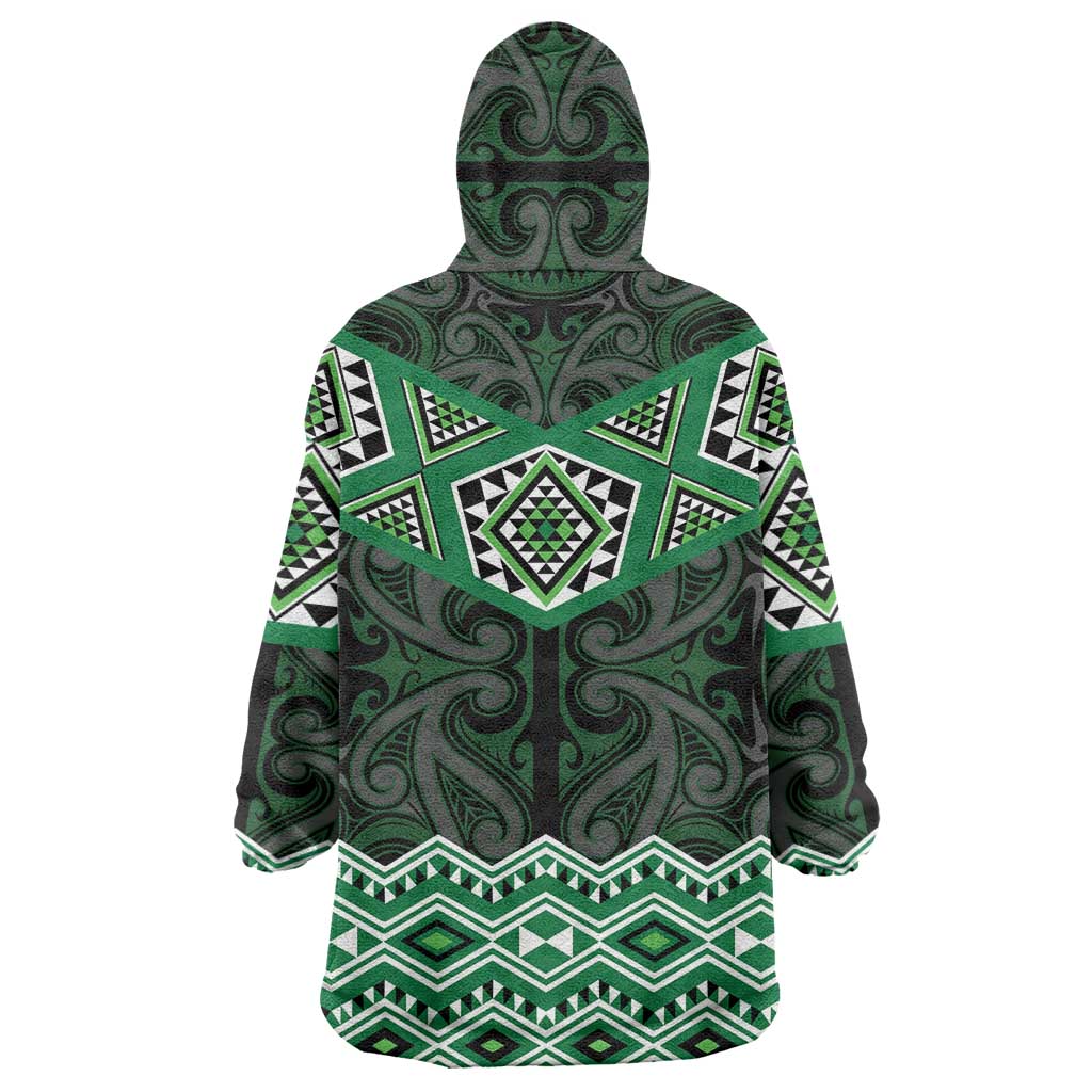 New Zealand Aotearoa Wearable Blanket Hoodie Green Taniko Art Maori Pattern