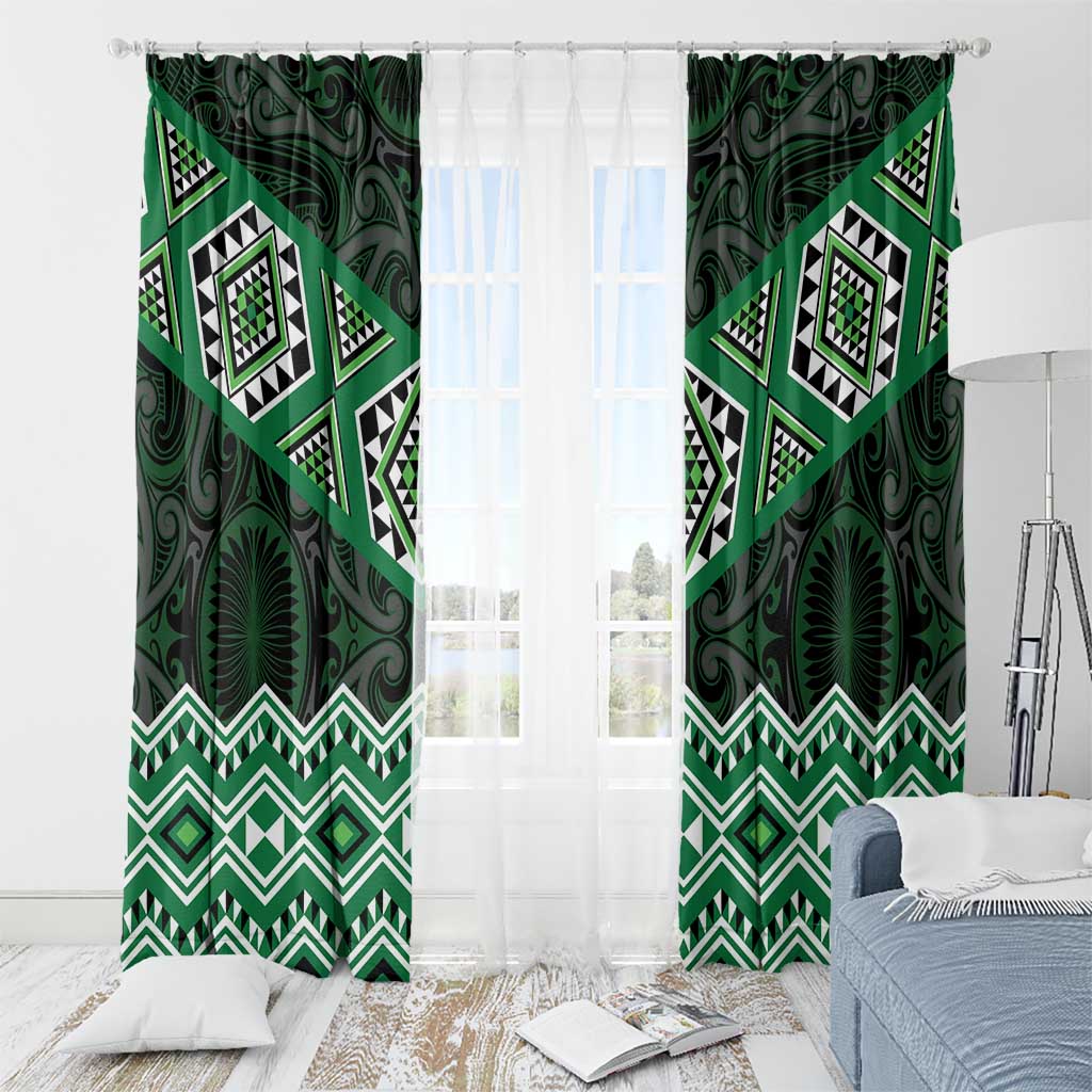 New Zealand Aotearoa Window Curtain Green Taniko Art Maori Pattern