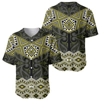 New Zealand Aotearoa Baseball Jersey Yellow Taniko Art Maori Pattern