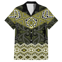 New Zealand Aotearoa Family Matching Puletasi and Hawaiian Shirt Yellow Taniko Art Maori Pattern