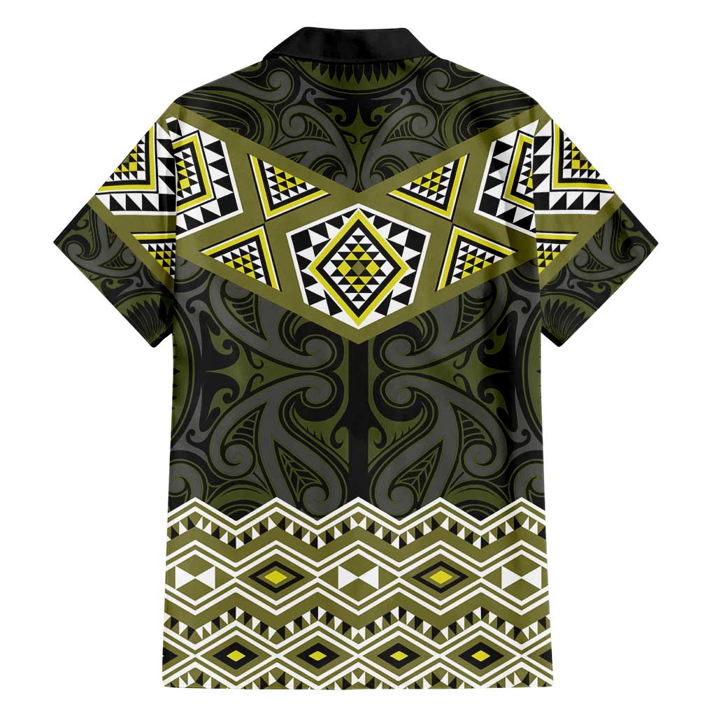 New Zealand Aotearoa Family Matching Short Sleeve Bodycon Dress and Hawaiian Shirt Yellow Taniko Art Maori Pattern