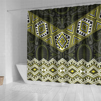 New Zealand Aotearoa Shower Curtain Yellow Taniko Art Maori Pattern
