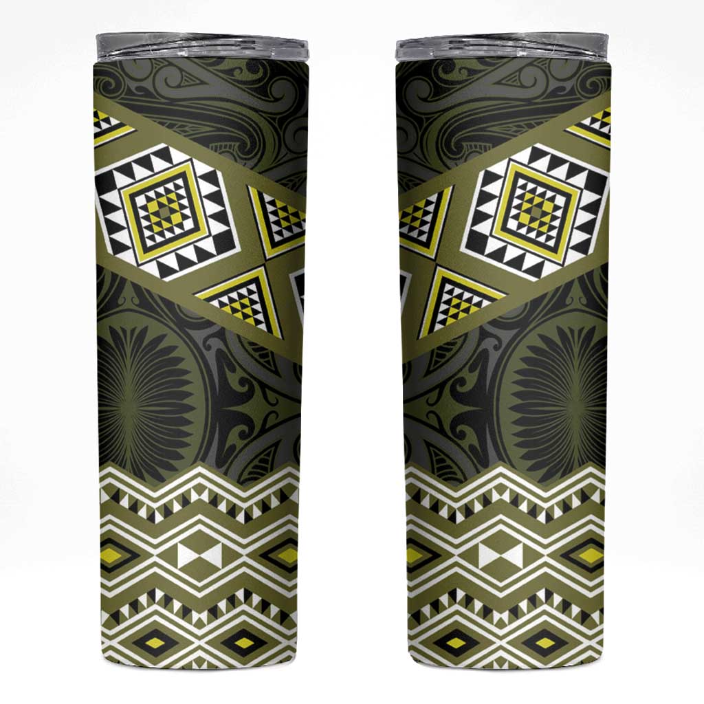 New Zealand Aotearoa Skinny Tumbler Yellow Taniko Art Maori Pattern