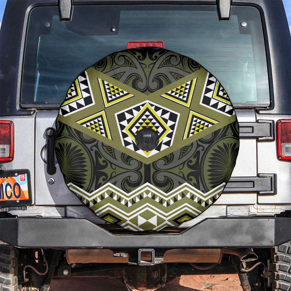 New Zealand Aotearoa Spare Tire Cover Yellow Taniko Art Maori Pattern LT05 Yellow - Polynesian Pride