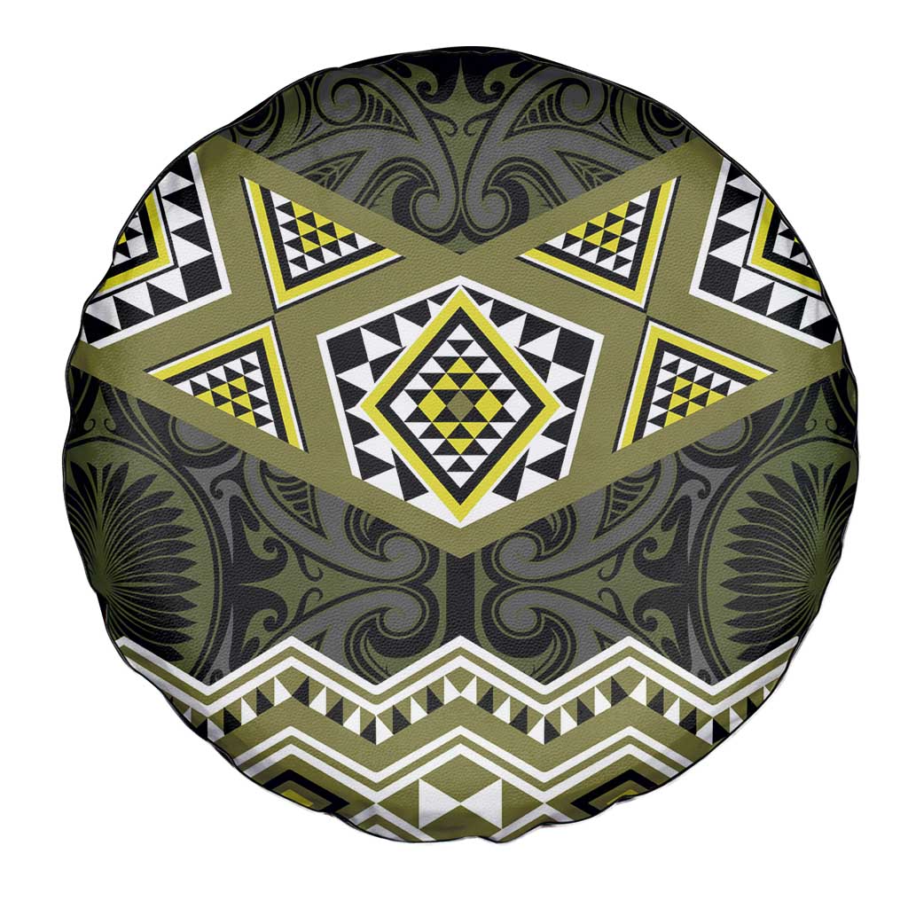 New Zealand Aotearoa Spare Tire Cover Yellow Taniko Art Maori Pattern