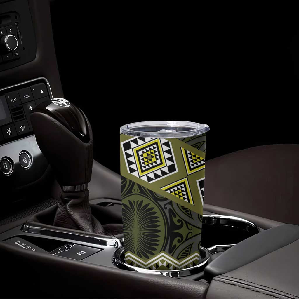 New Zealand Aotearoa Tumbler Cup Yellow Taniko Art Maori Pattern