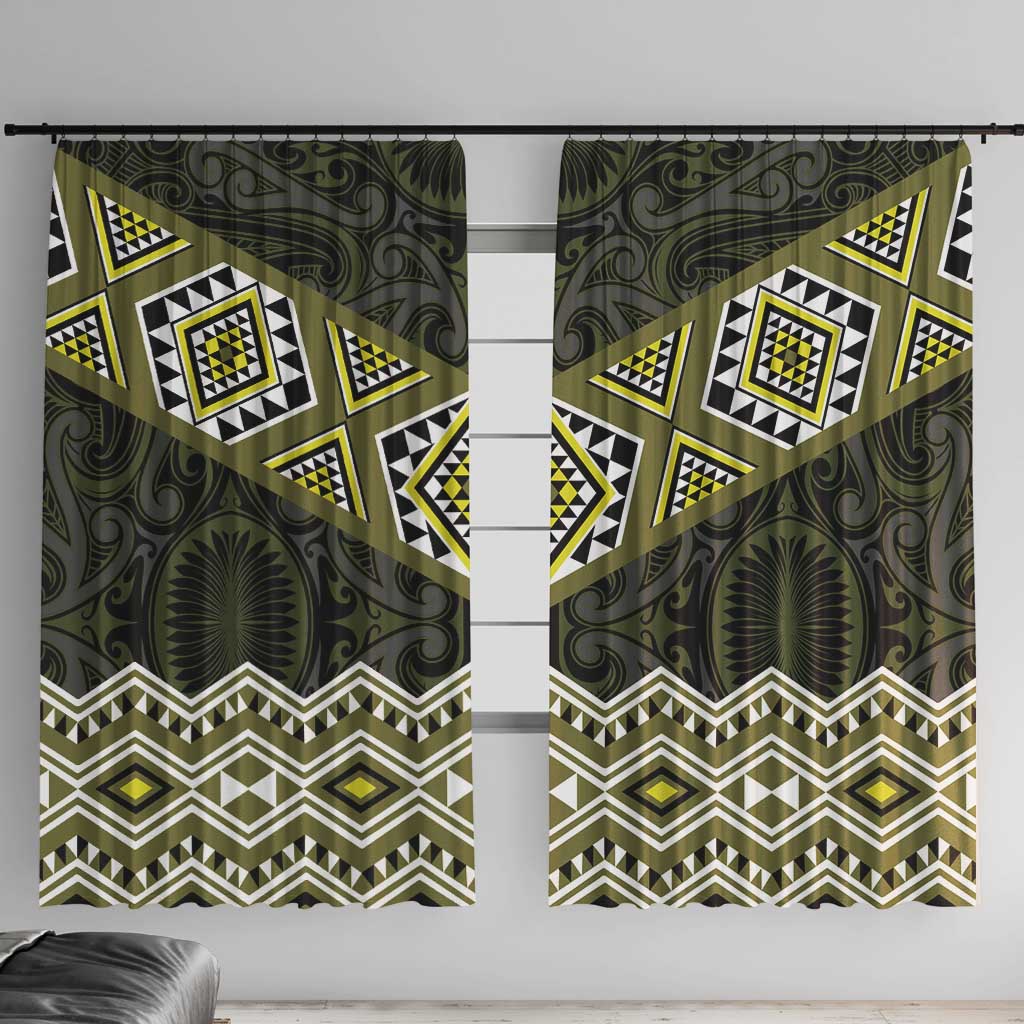New Zealand Aotearoa Window Curtain Yellow Taniko Art Maori Pattern LT05 With Hooks Yellow - Polynesian Pride