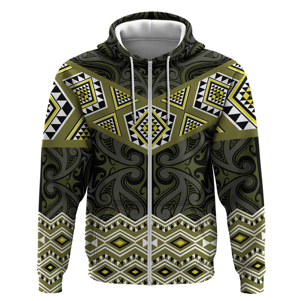 New Zealand Aotearoa Zip Hoodie Yellow Taniko Art Maori Pattern LT05 Zip Hoodie Yellow - Polynesian Pride