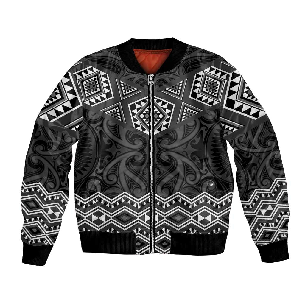 New Zealand Aotearoa Bomber Jacket Black Taniko Art Maori Pattern LT05 Unisex Black - Polynesian Pride