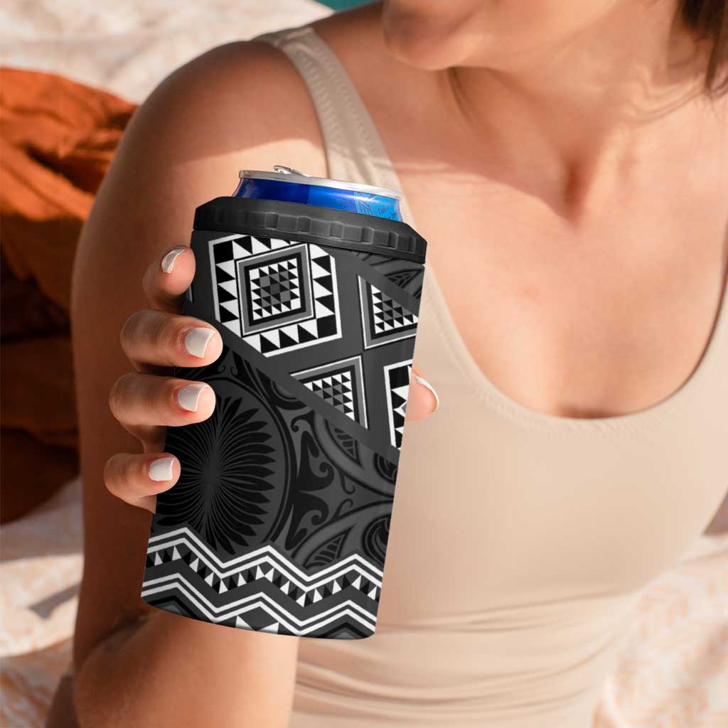 New Zealand Aotearoa 4 in 1 Can Cooler Tumbler Black Taniko Art Maori Pattern LT05 - Polynesian Pride