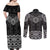 New Zealand Aotearoa Couples Matching Off Shoulder Maxi Dress and Long Sleeve Button Shirt Black Taniko Art Maori Pattern