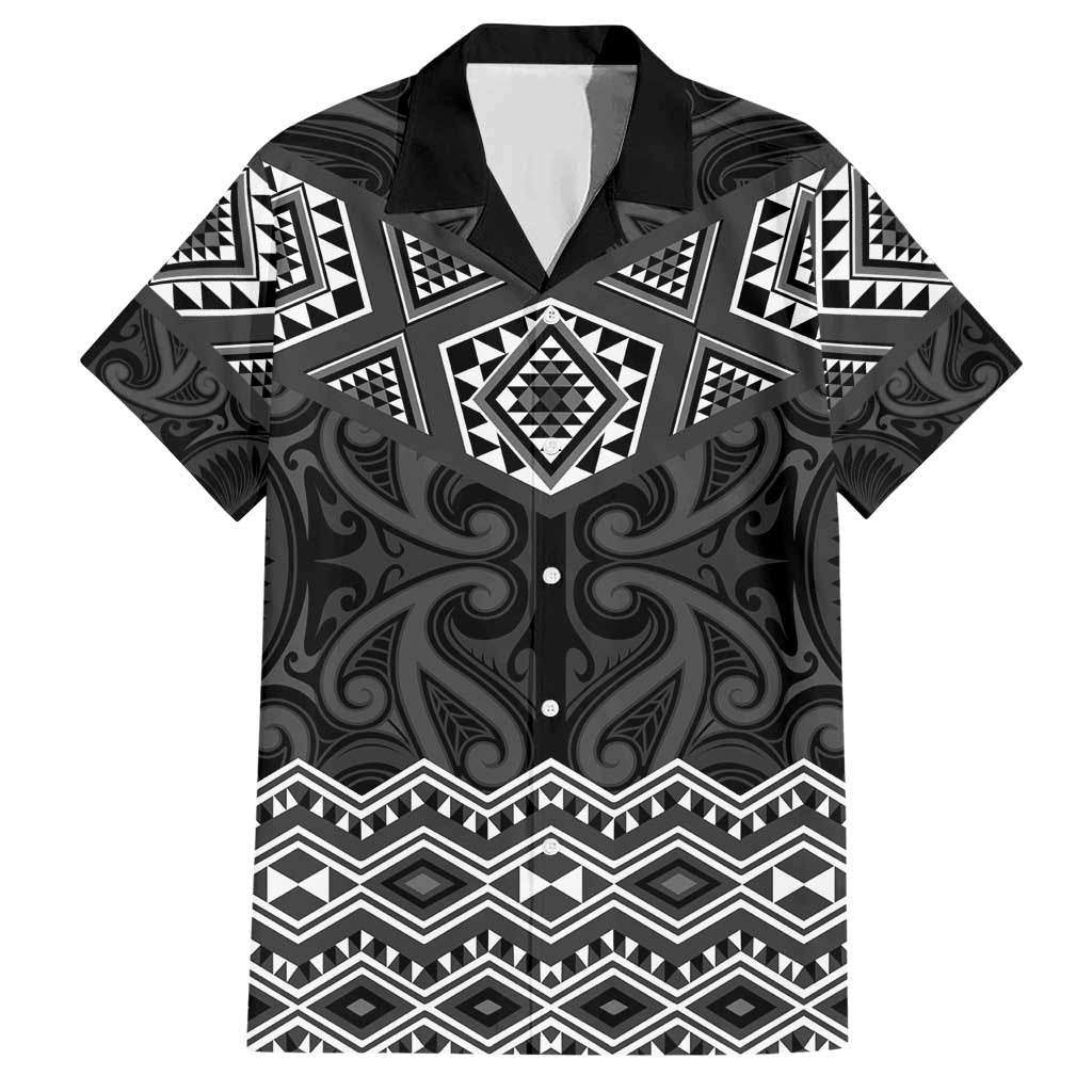 New Zealand Aotearoa Family Matching Short Sleeve Bodycon Dress and Hawaiian Shirt Black Taniko Art Maori Pattern