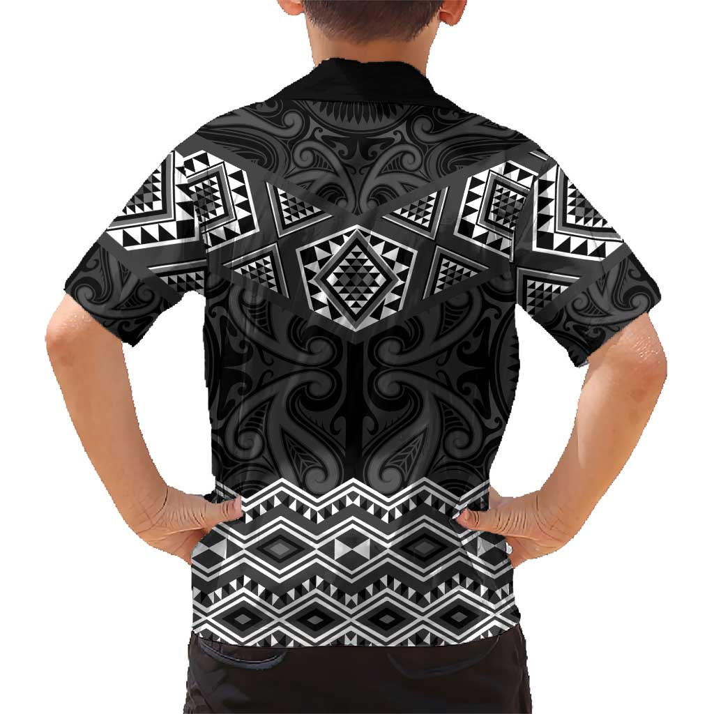 New Zealand Aotearoa Kid Hawaiian Shirt Black Taniko Art Maori Pattern