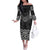 New Zealand Aotearoa Off The Shoulder Long Sleeve Dress Black Taniko Art Maori Pattern