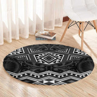 New Zealand Aotearoa Round Carpet Black Taniko Art Maori Pattern