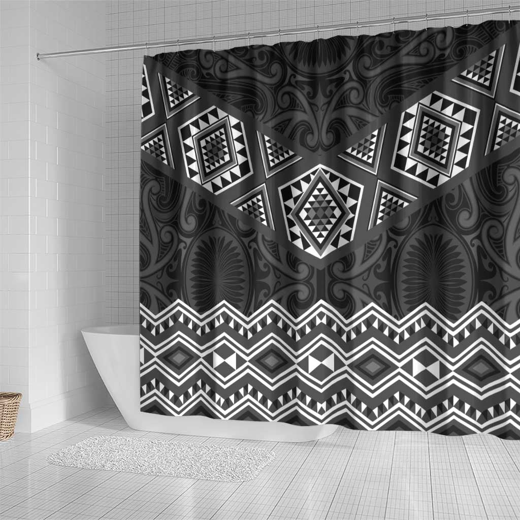 New Zealand Aotearoa Shower Curtain Black Taniko Art Maori Pattern