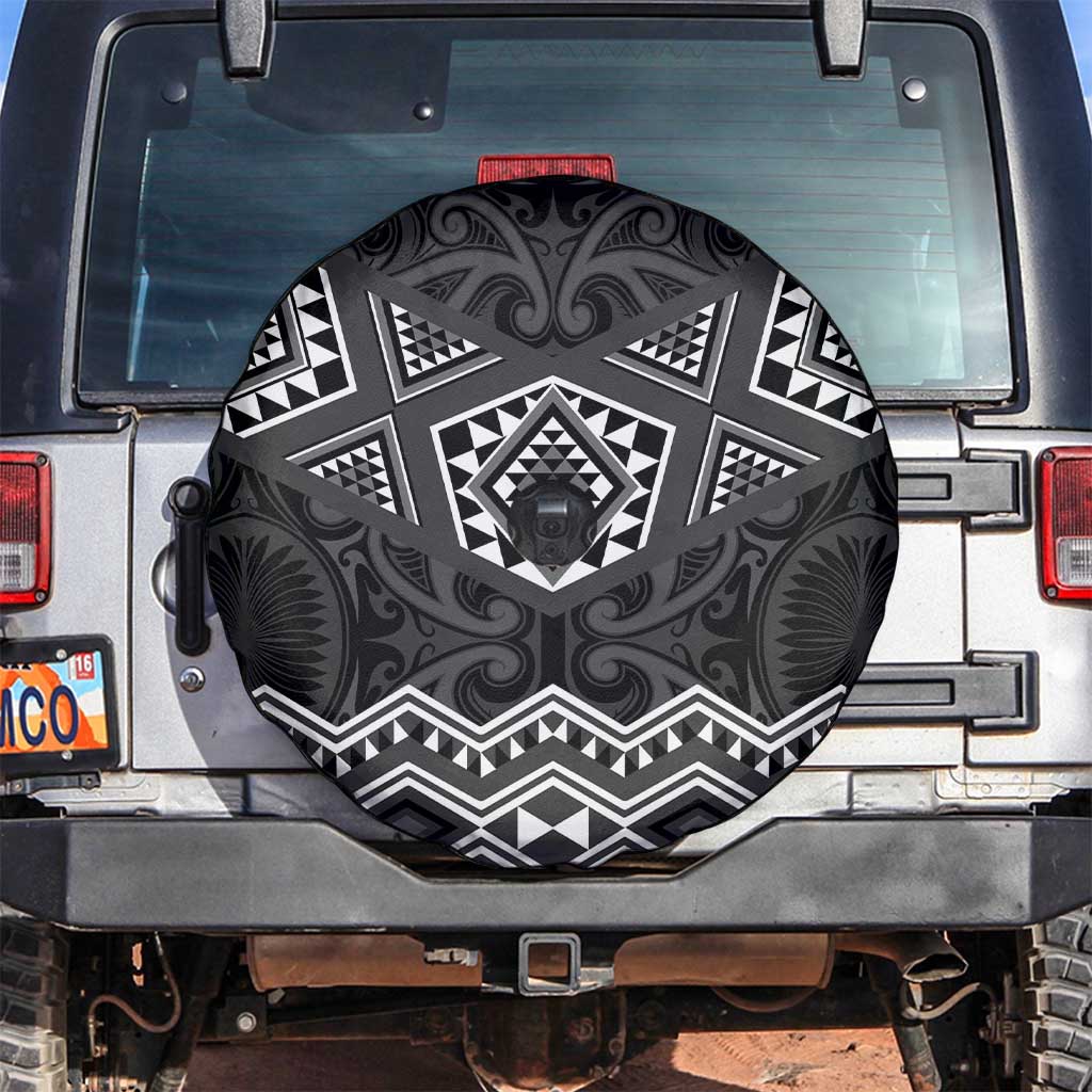 New Zealand Aotearoa Spare Tire Cover Black Taniko Art Maori Pattern LT05 Black - Polynesian Pride