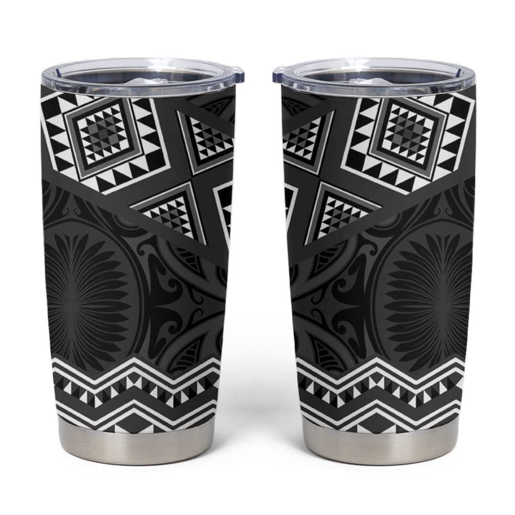 New Zealand Aotearoa Tumbler Cup Black Taniko Art Maori Pattern
