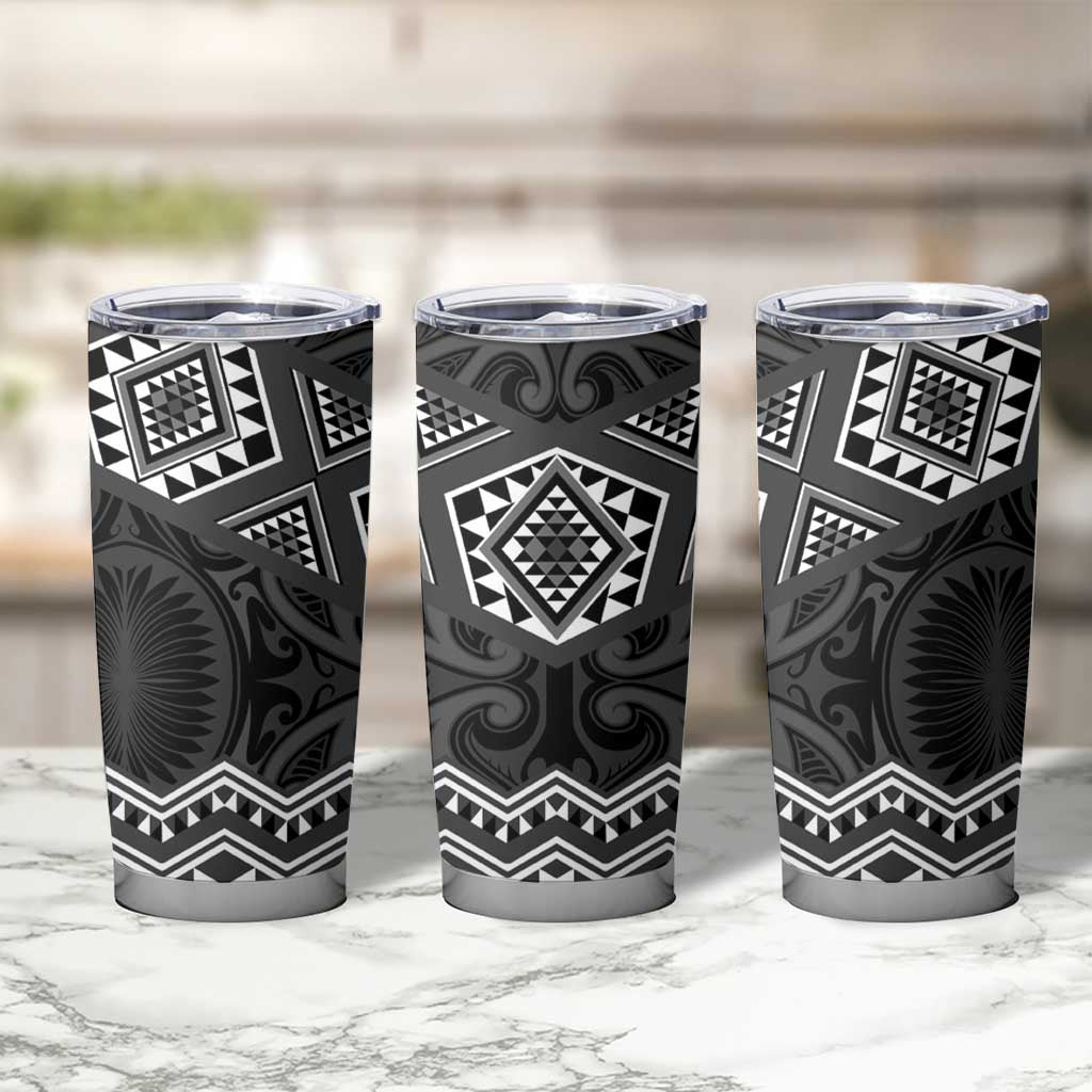 New Zealand Aotearoa Tumbler Cup Black Taniko Art Maori Pattern