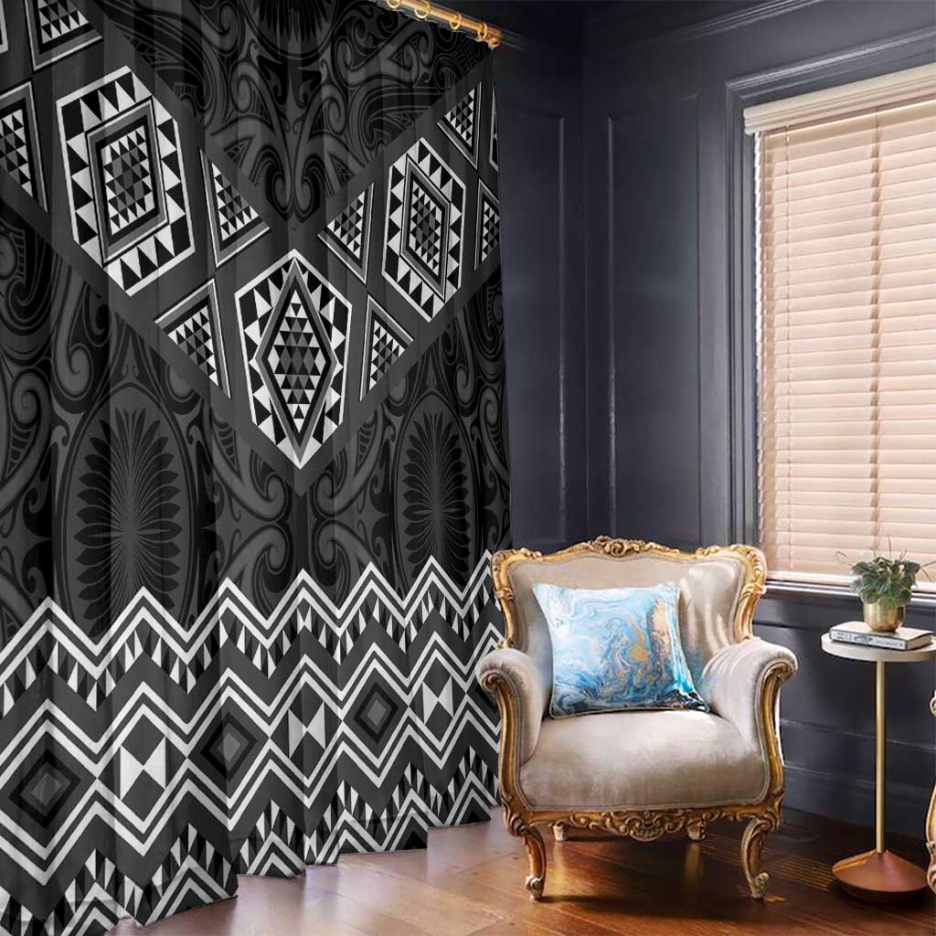 New Zealand Aotearoa Window Curtain Black Taniko Art Maori Pattern
