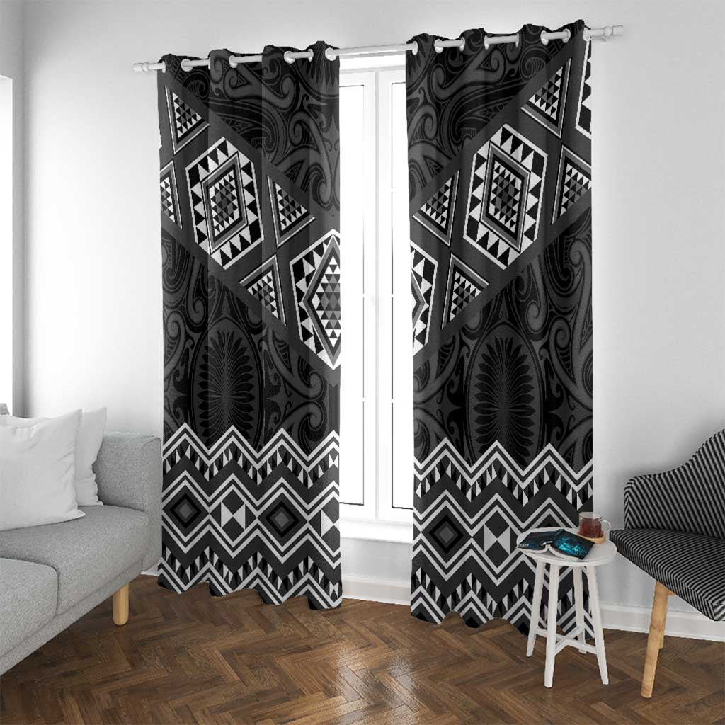New Zealand Aotearoa Window Curtain Black Taniko Art Maori Pattern