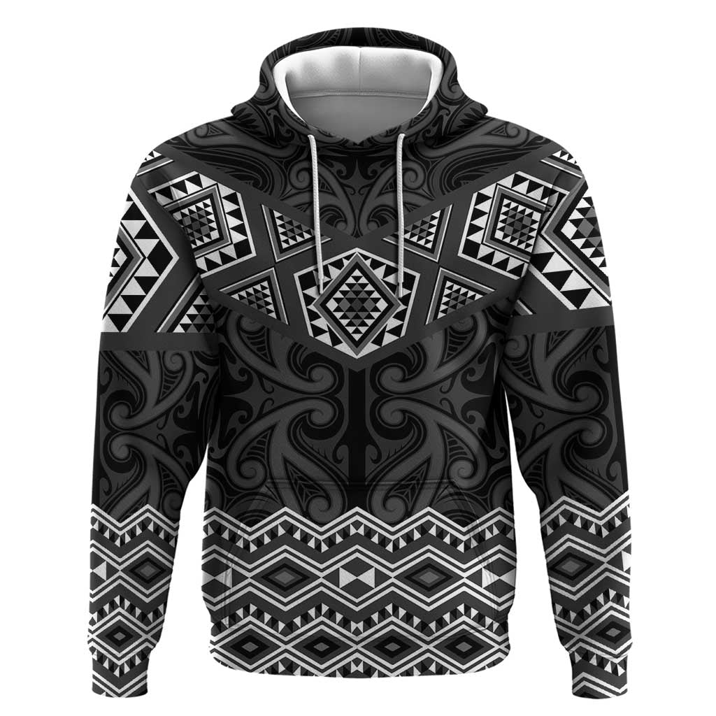 New Zealand Aotearoa Zip Hoodie Black Taniko Art Maori Pattern