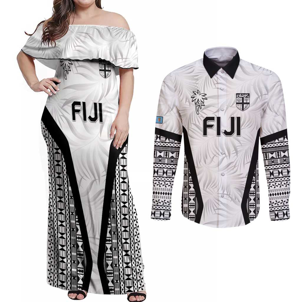 Custom Fiji 2026 Rugby Couples Matching Off Shoulder Maxi Dress and Long Sleeve Button Shirt Fijian Tapa Pattern