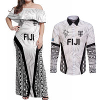 Custom Fiji 2026 Rugby Couples Matching Off Shoulder Maxi Dress and Long Sleeve Button Shirt Fijian Tapa Pattern