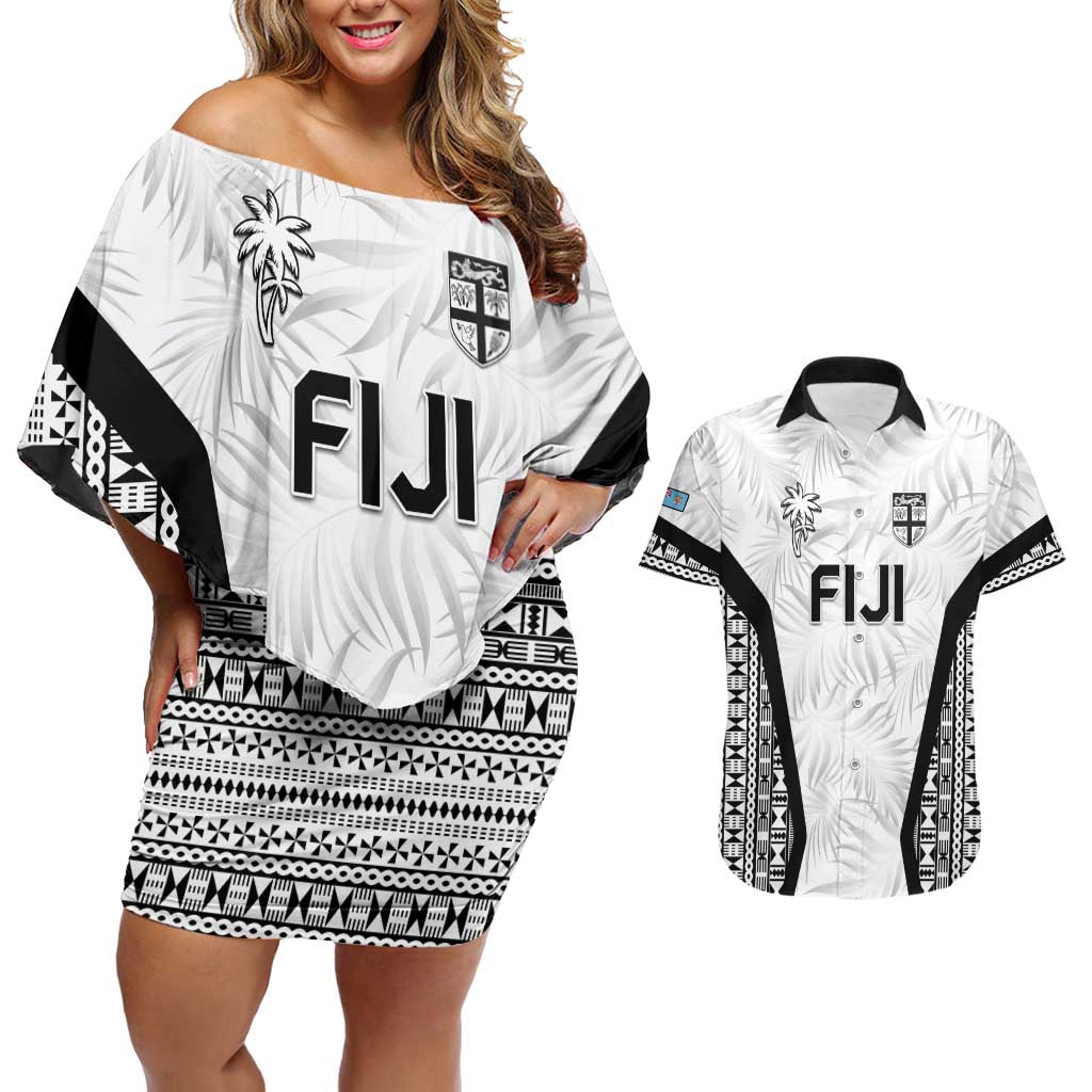 Custom Fiji 2026 Rugby Couples Matching Off Shoulder Short Dress and Hawaiian Shirt Fijian Tapa Pattern