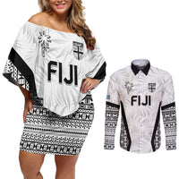 Custom Fiji 2026 Rugby Couples Matching Off Shoulder Short Dress and Long Sleeve Button Shirt Fijian Tapa Pattern