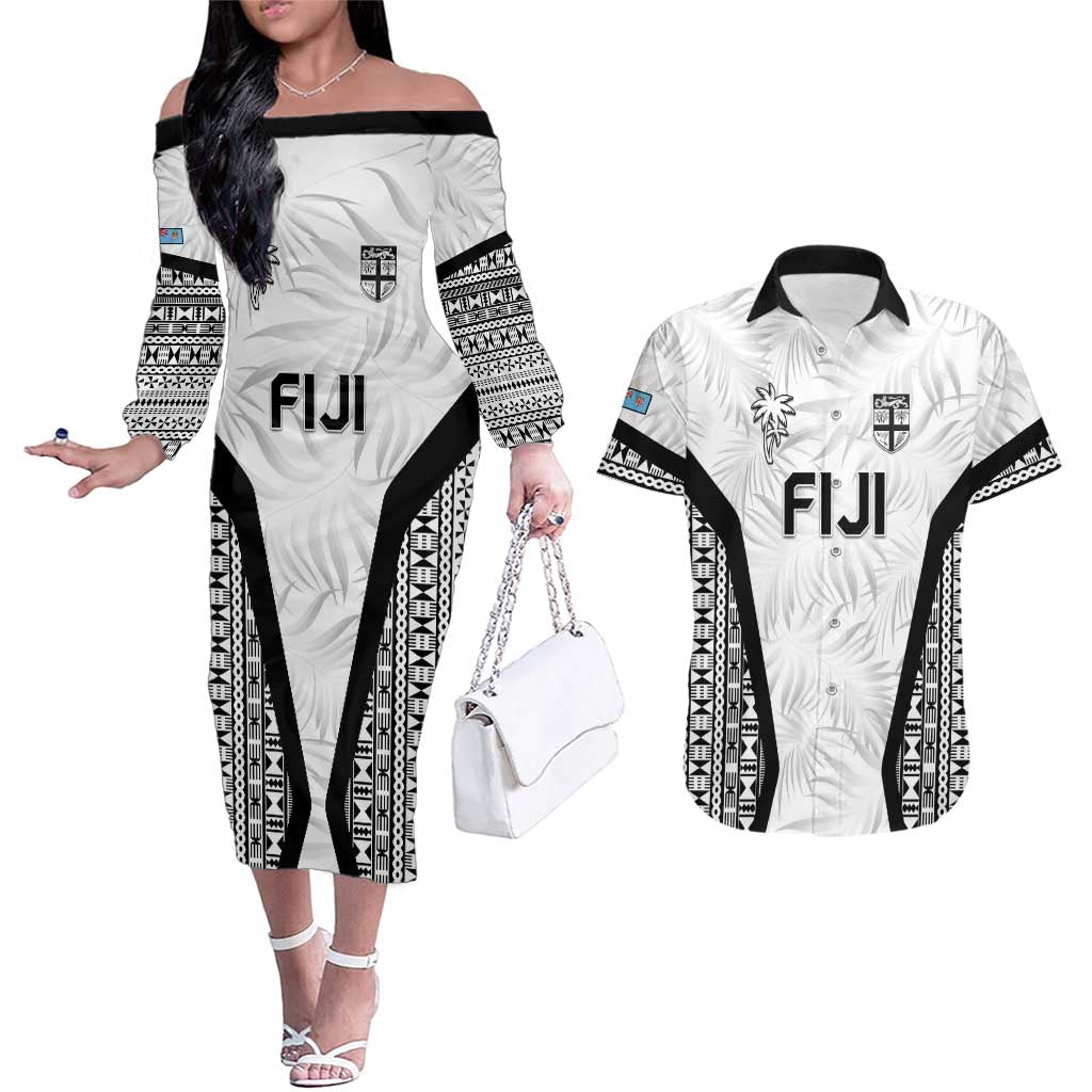 Custom Fiji 2026 Rugby Couples Matching Off The Shoulder Long Sleeve Dress and Hawaiian Shirt Fijian Tapa Pattern