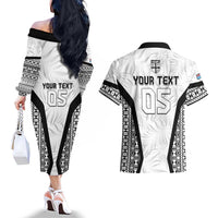 Custom Fiji 2026 Rugby Couples Matching Off The Shoulder Long Sleeve Dress and Hawaiian Shirt Fijian Tapa Pattern