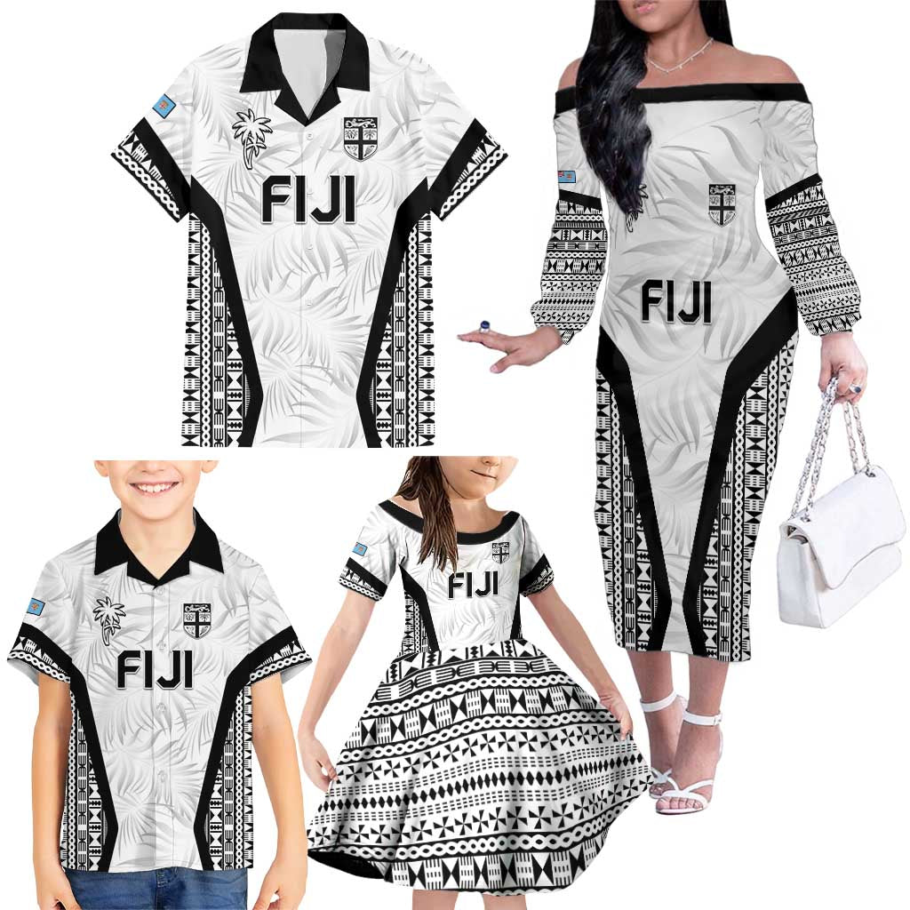 Custom Fiji 2026 Rugby Family Matching Off The Shoulder Long Sleeve Dress and Hawaiian Shirt Fijian Tapa Pattern