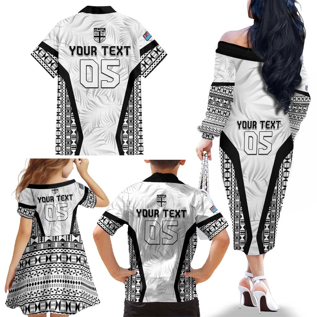 Custom Fiji 2026 Rugby Family Matching Off The Shoulder Long Sleeve Dress and Hawaiian Shirt Fijian Tapa Pattern
