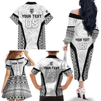 Custom Fiji 2026 Rugby Family Matching Off The Shoulder Long Sleeve Dress and Hawaiian Shirt Fijian Tapa Pattern