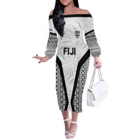 Custom Fiji 2026 Rugby Family Matching Off The Shoulder Long Sleeve Dress and Hawaiian Shirt Fijian Tapa Pattern