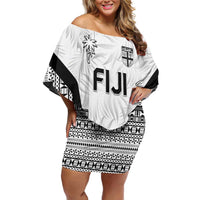 Custom Fiji 2026 Rugby Family Matching Off Shoulder Short Dress and Hawaiian Shirt Fijian Tapa Pattern