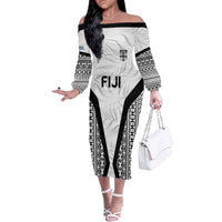 Custom Fiji 2026 Rugby Off The Shoulder Long Sleeve Dress Fijian Tapa Pattern