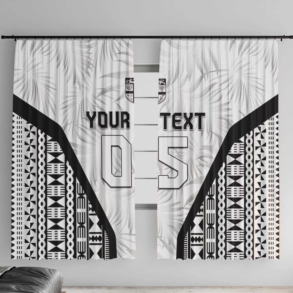 Custom Fiji 2026 Rugby Window Curtain Fijian Tapa Pattern LT05 With Hooks White - Polynesian Pride