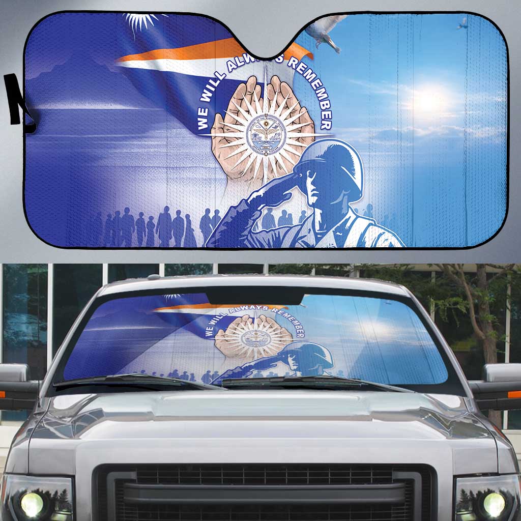 Marshall Islands Remembrance Day Auto Sun Shade We Will Always Remember LT05 Blue - Polynesian Pride