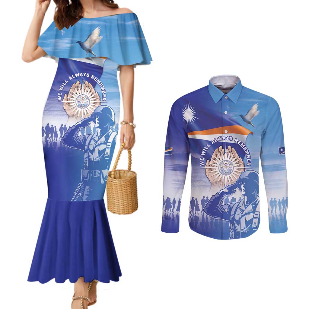 Personalised Marshall Islands Remembrance Day Couples Matching Mermaid Dress and Long Sleeve Button Shirt We Will Always Remember