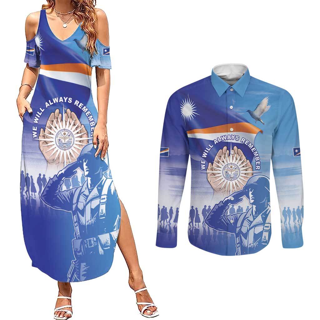 Personalised Marshall Islands Remembrance Day Couples Matching Summer Maxi Dress and Long Sleeve Button Shirt We Will Always Remember