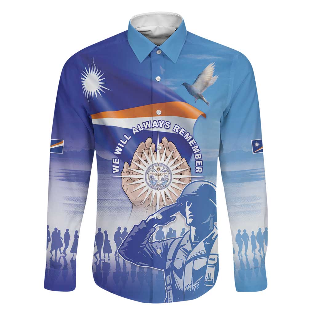 Personalised Marshall Islands Remembrance Day Family Matching Off The Shoulder Long Sleeve Dress and Hawaiian Shirt We Will Always Remember LT05 Dad's Shirt - Long Sleeve Blue - Polynesian Pride