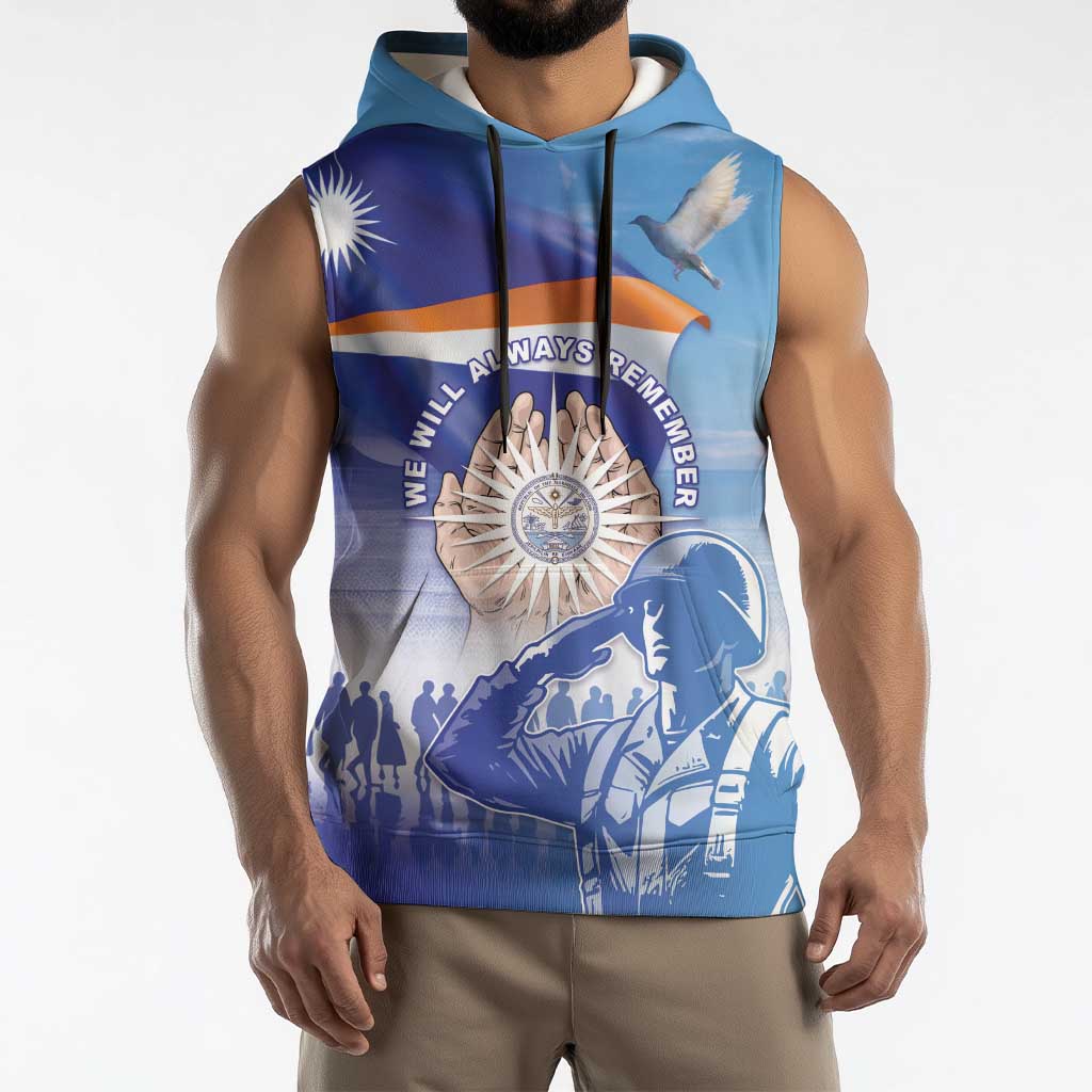 Personalised Marshall Islands Remembrance Day Sleeveless Hoodie We Will Always Remember LT05 - Polynesian Pride